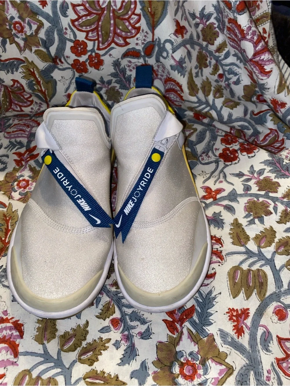 Nike White Slip-On Sneakers with Yellow and Navy Accents